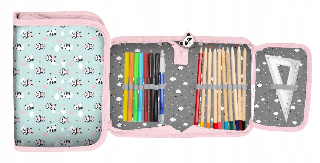 Piórnik szkolny z wyposażeniem Panda dziewczynki