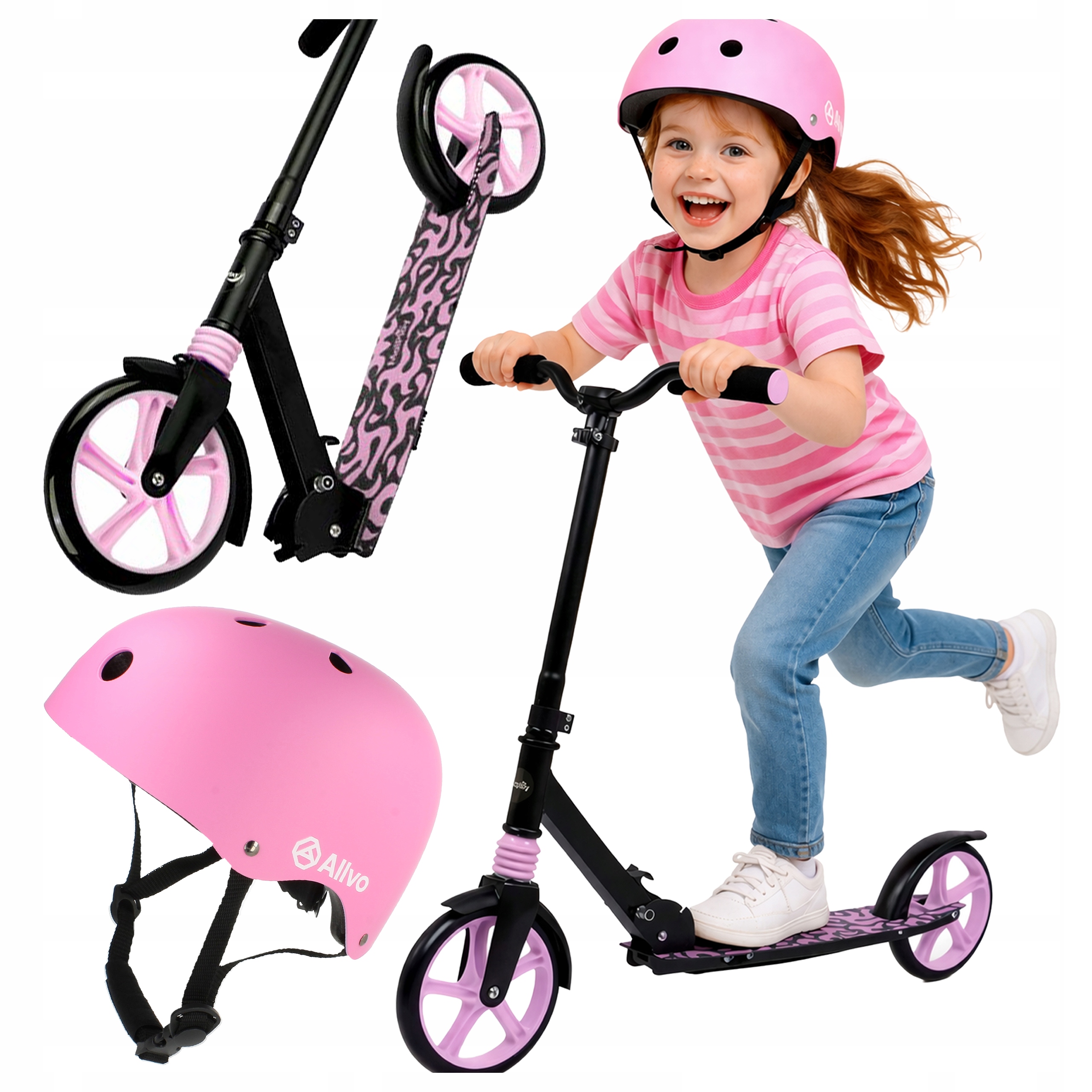 Hulajnoga Dwukołowa Do 100KG Kask Dziecięcy 54-58CM Bezpieczny Zestaw 2w1