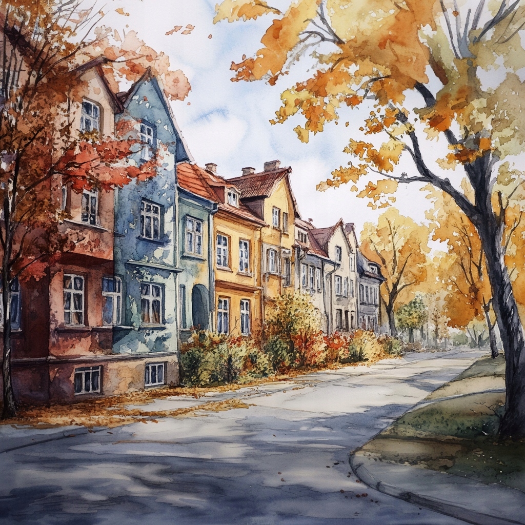 Obraz Na Plátně Canvas Město Ulice Domy Kamení Podzim Pohled 80x80