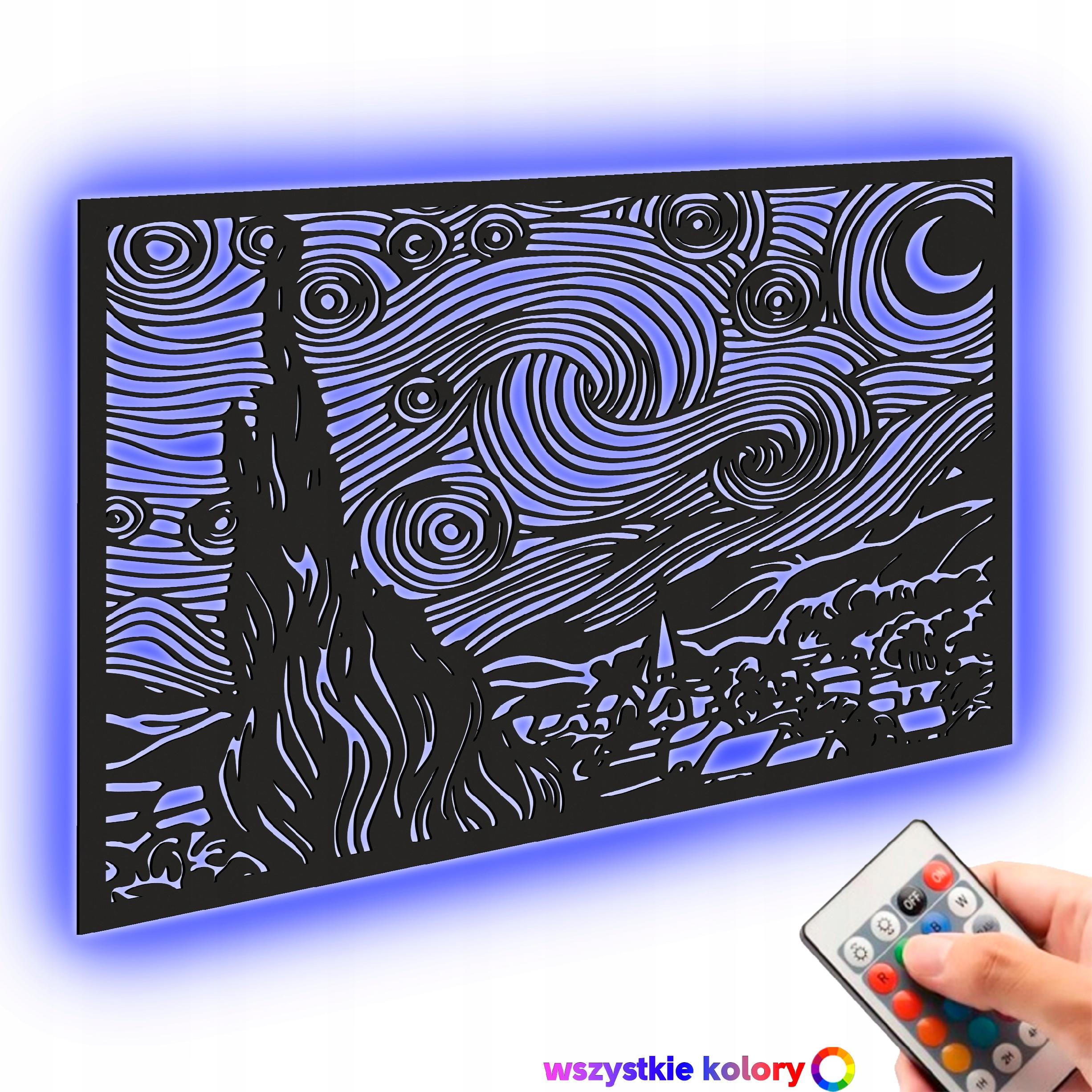 Dřevěný 3D obraz Van Gogh Starry Night Nástěnná Dekorace Noční Lampa Led