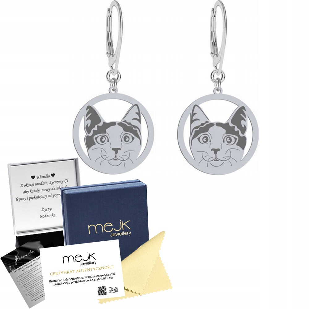 Stříbrné Náušnice s japonskou kočkou Bobtail 925 Dárek Šperky Gravírování