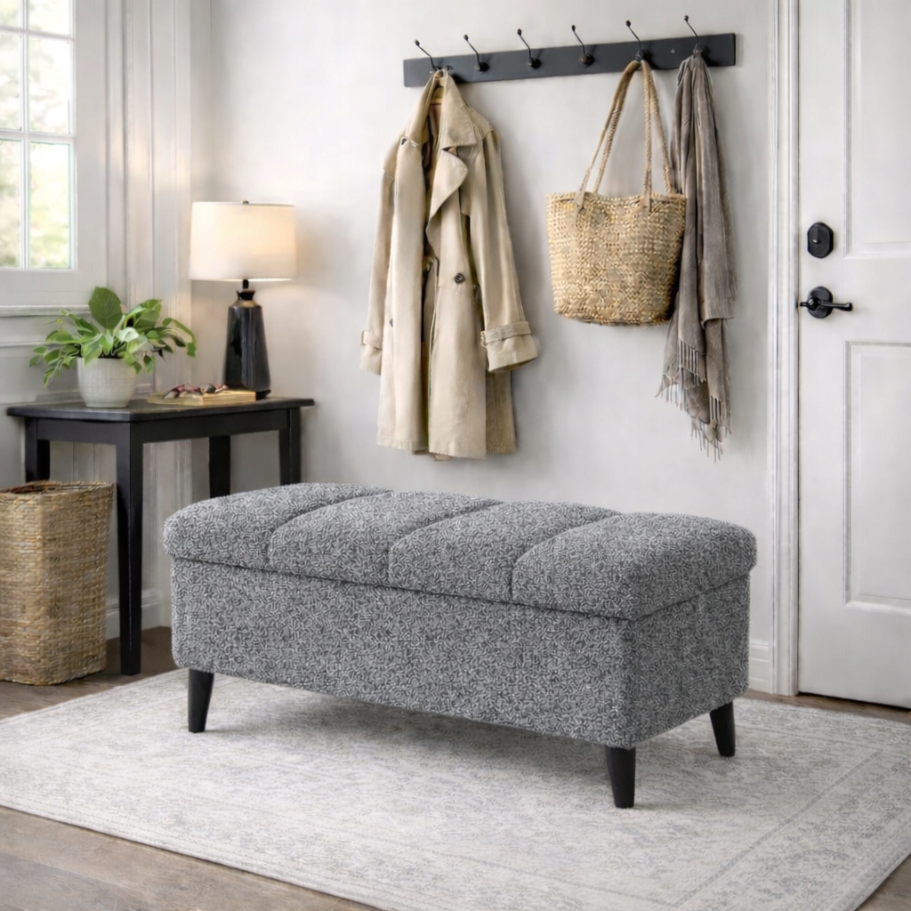 Pufa s úložným priestorom, otvárateľná taburetka, bouclé, čalúnená lavička 60 cm