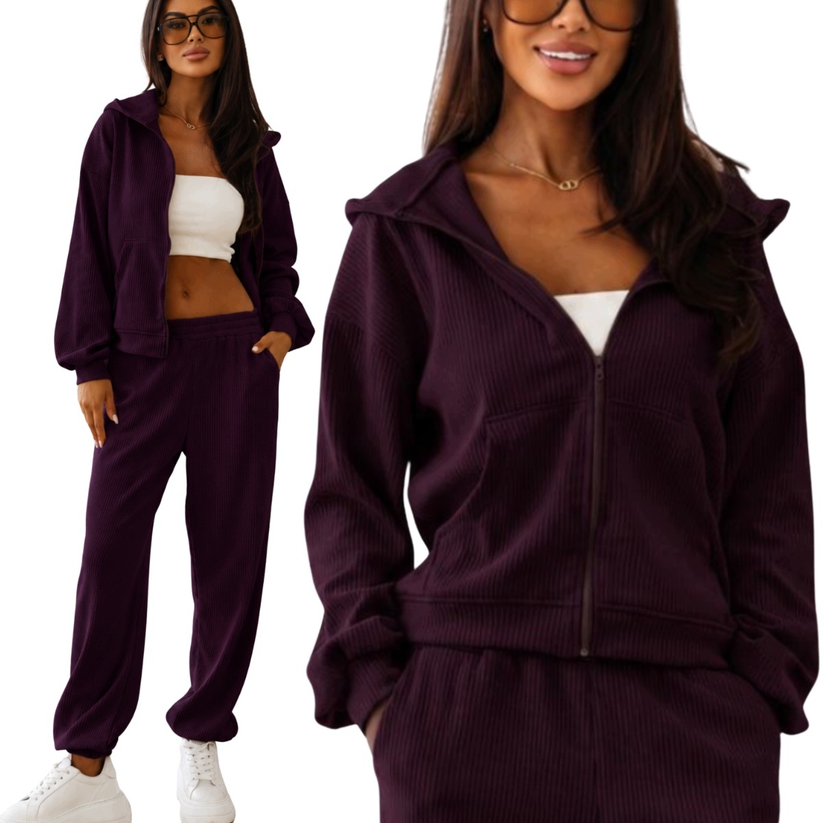 Dámská tepláková souprava mikina na zip bavlna pruhovaná 821189 L/XL