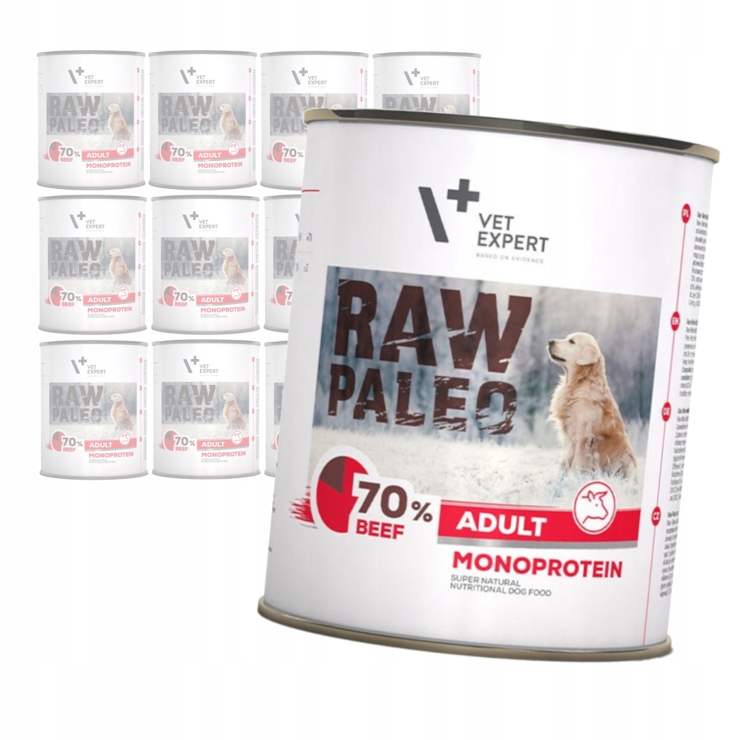 Levně Vet Expert Raw Paleo Adult Monoprotein 12x800g Vlhké Krmivo pro psy Hovězí maso