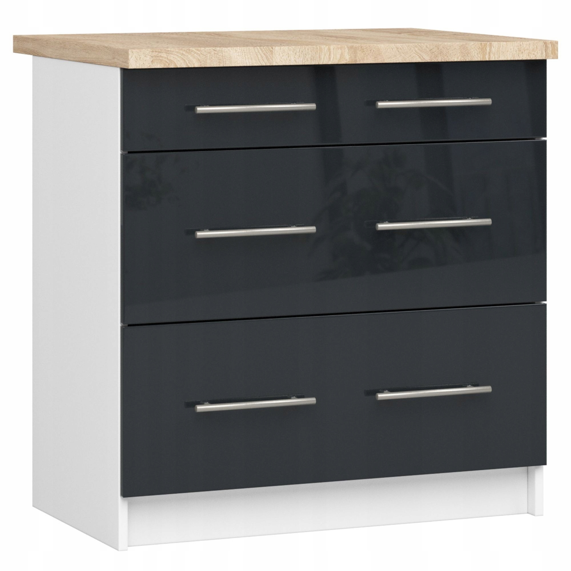 Stojąca szafka do kuchni 80 cm 3 szuflady pojemna biała front grafit połysk