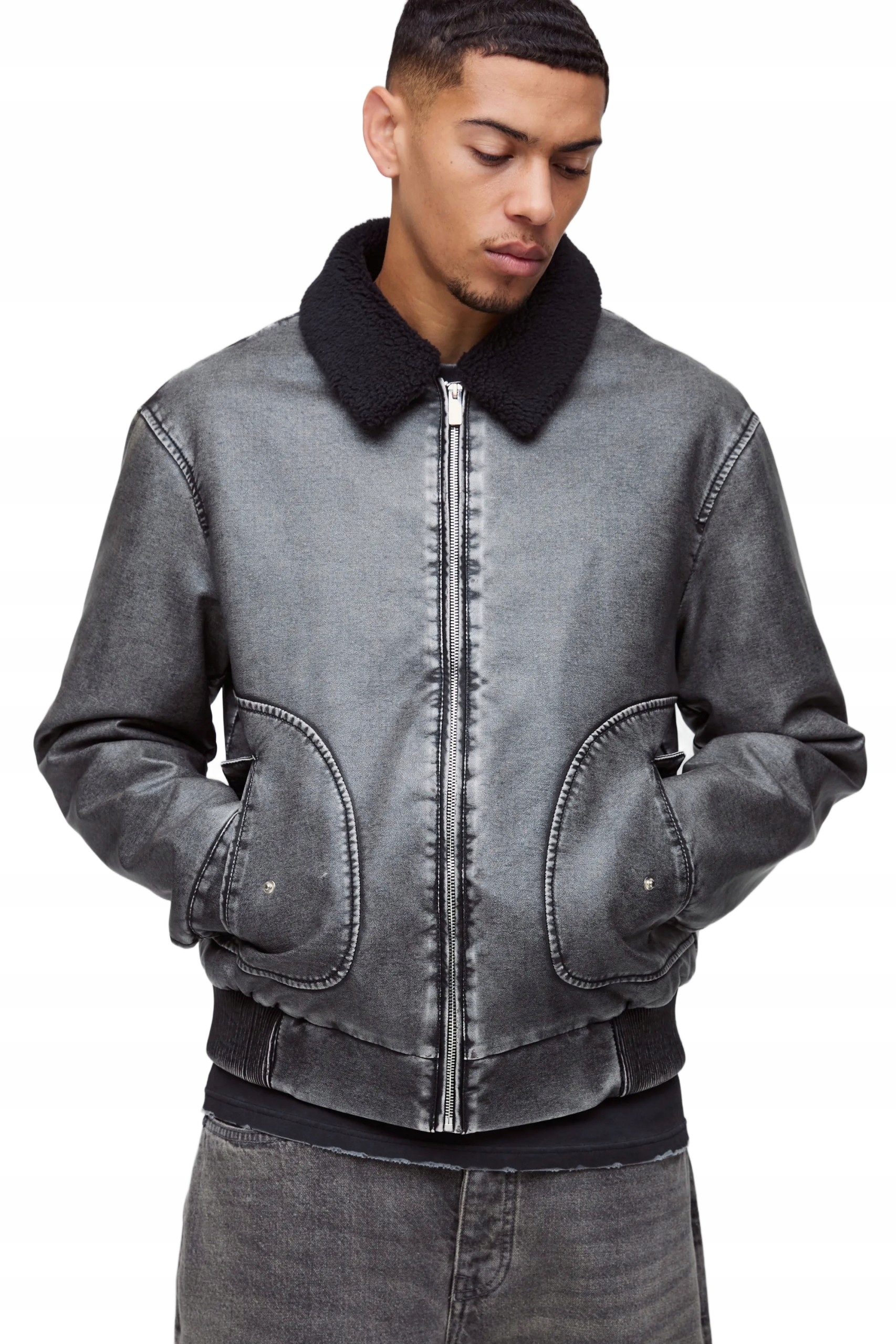 Boohooman Pánská Bomber Bunda S Černým Límcem A Zipem XL Z3A