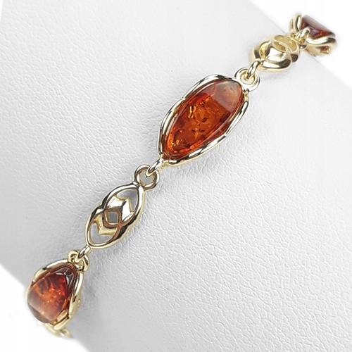 Zlatý Náramek s originálním baltský jantar ze stříbra 925, Pozlacený