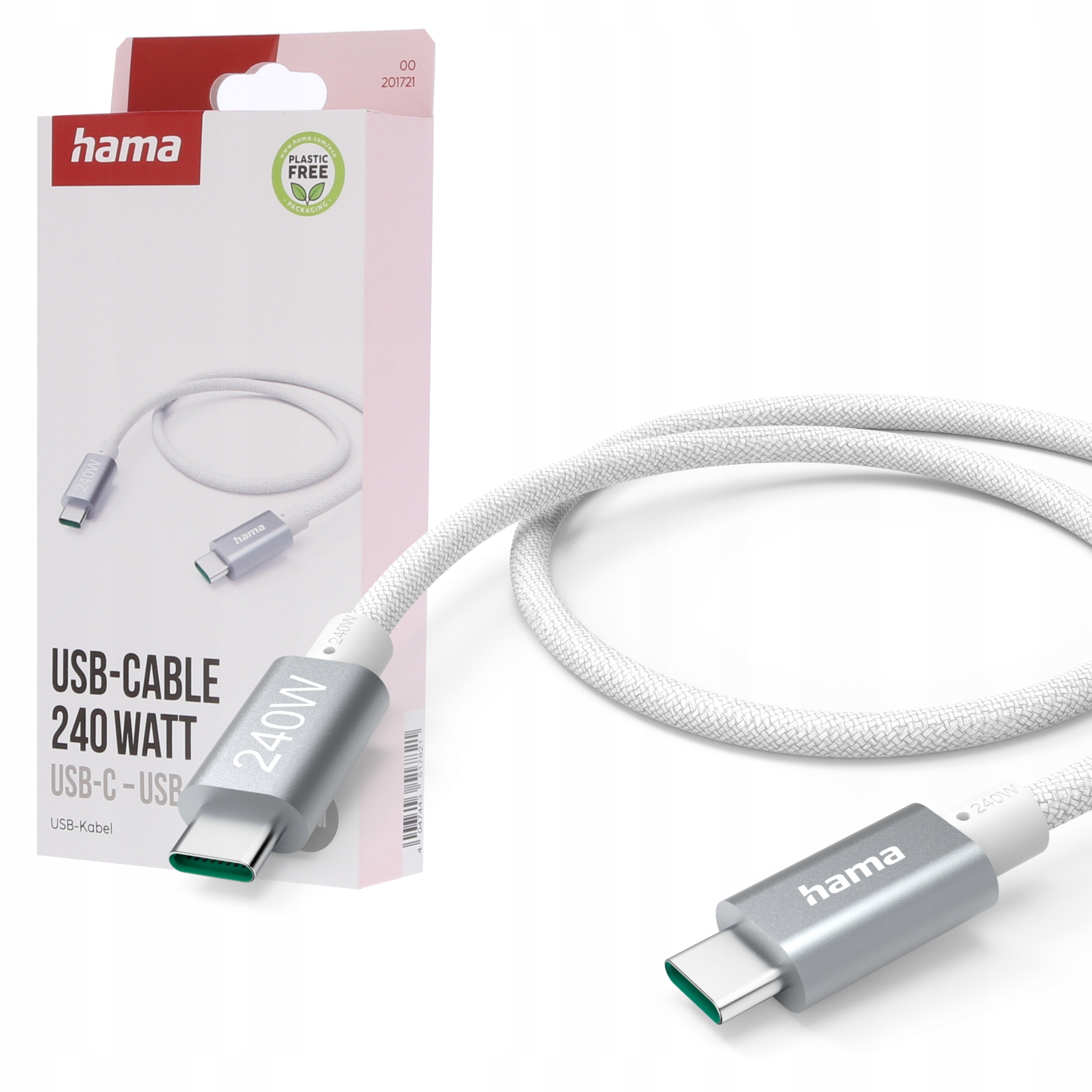 Kabel Usb-c Hama 240 W, ładowanie/data 1,5 m, biały