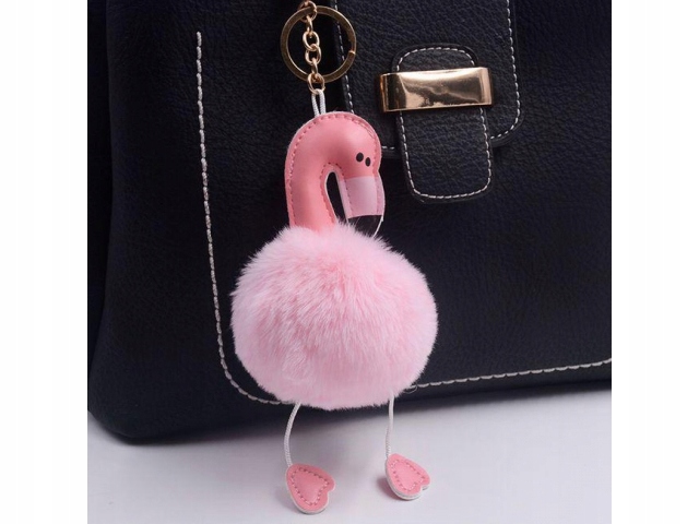 BRELOK FLAMING ZAWIESZKA POMPON FUTERKO KEYCHAIN Wzór dominujący zwierzęcy