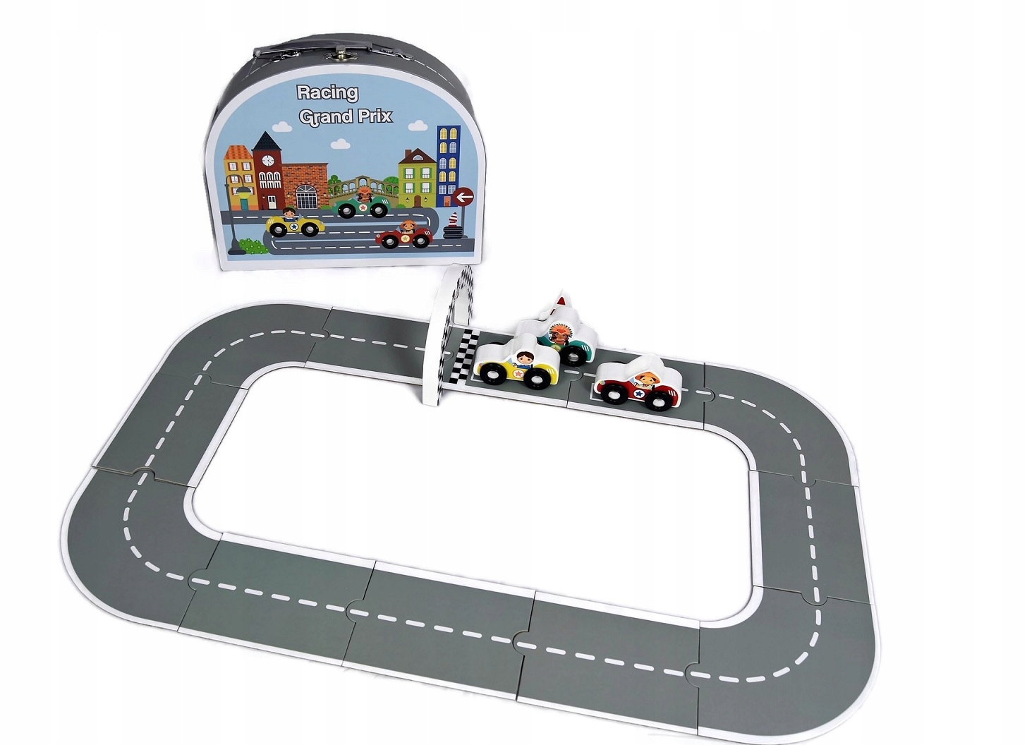 AdamToys Rennbahn 3 Autos Koffer Set 12 Teile Rennstrecke Bahnstrecke Fahrzeuge Spielbahn Kinderbahn — 8