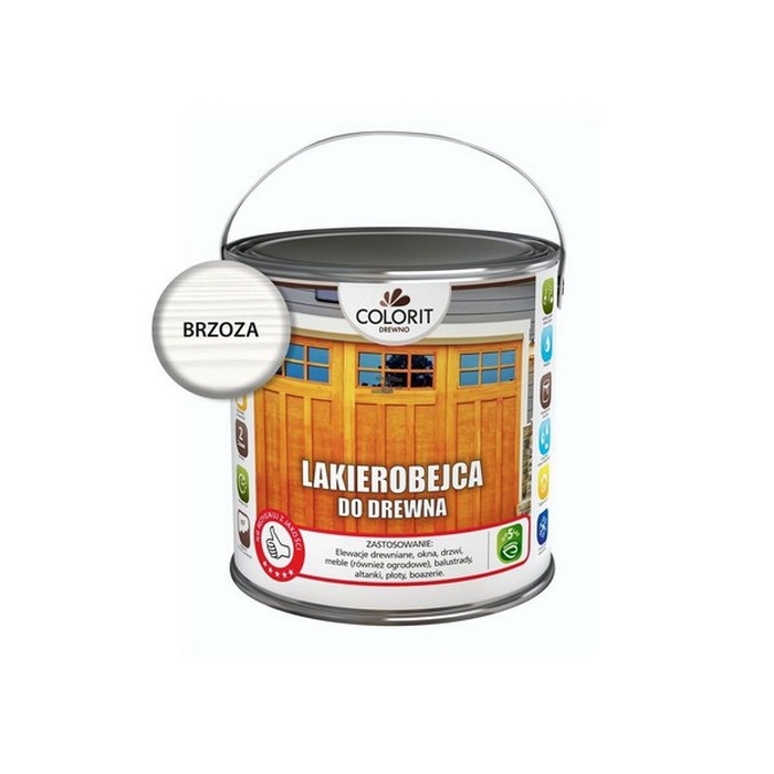 Colorit Lakierobejca Do Drewna 5L Brzoza Biała szybkoschnąca satynowa farba