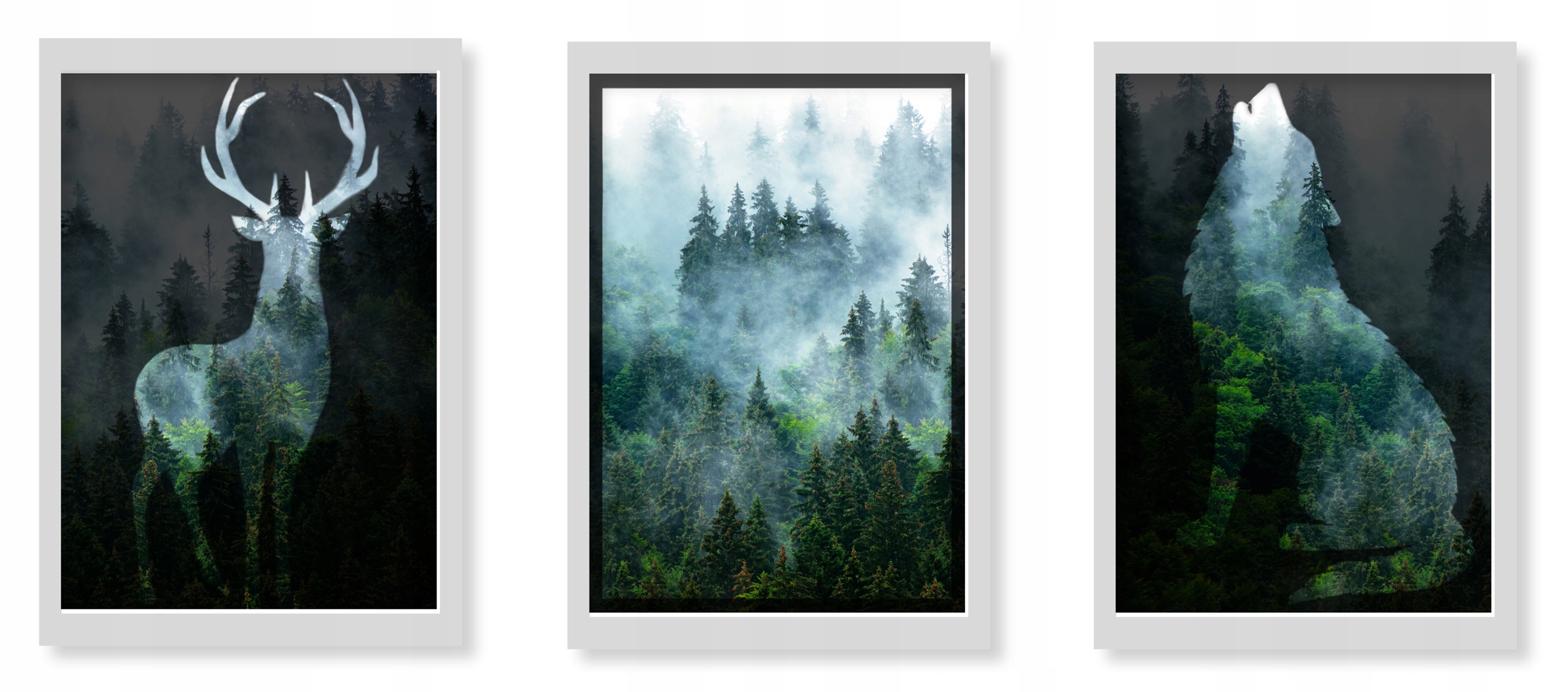 Zestaw plakatów obrazy plakaty A3 las jeleń wilk