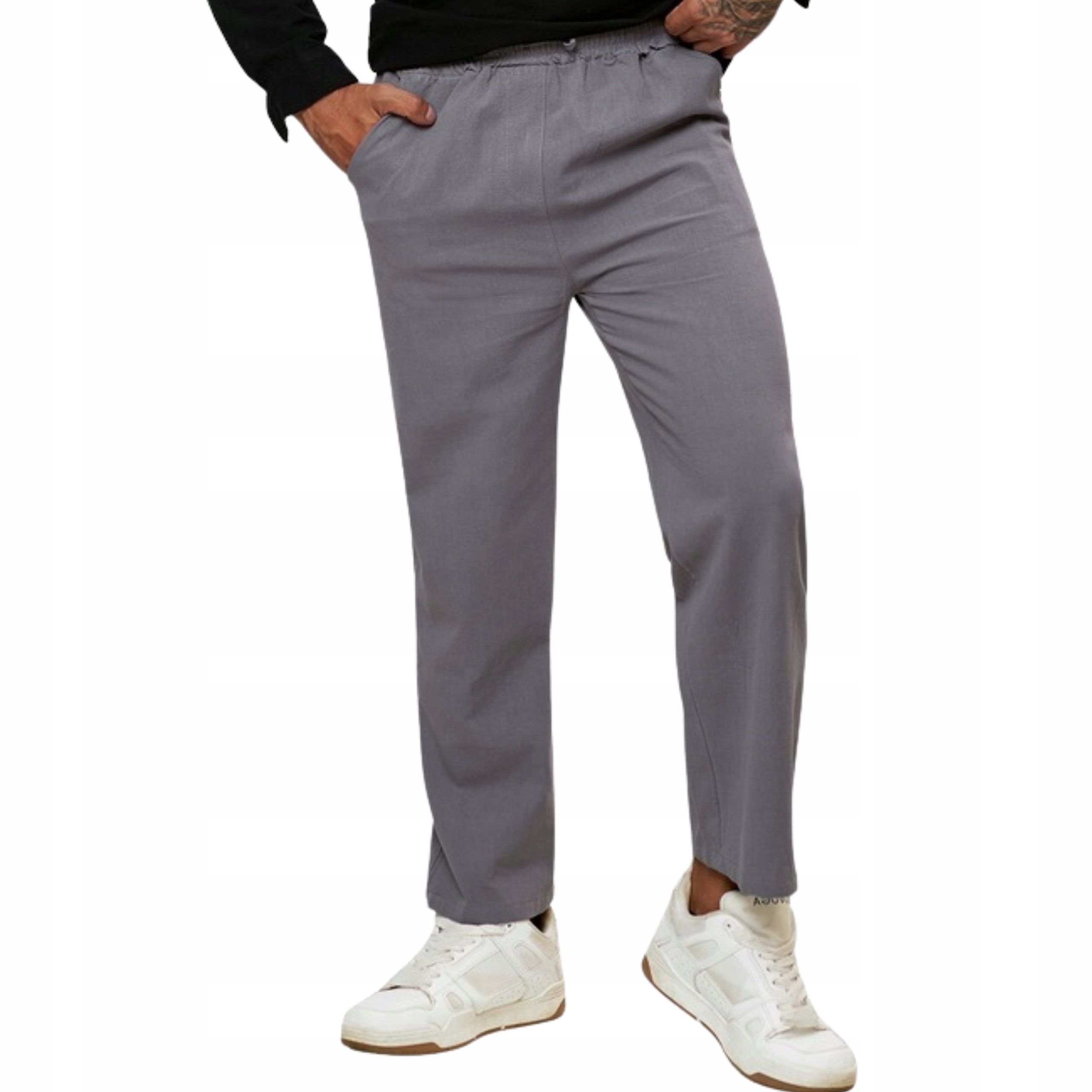 Spodnie męskie bawełniane na lato wiązane z gumką przewiewne luźny krój