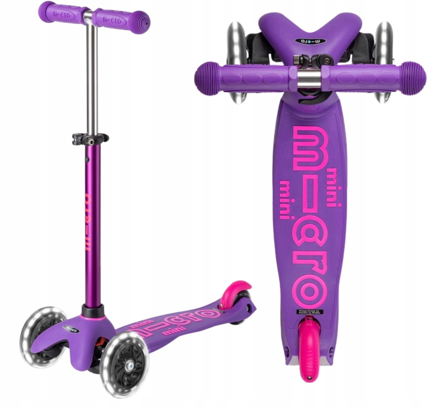 Hulajnoga Mini Micro Deluxe Led Purple Pink MMD174 Trójkołowa Do 35 Kg