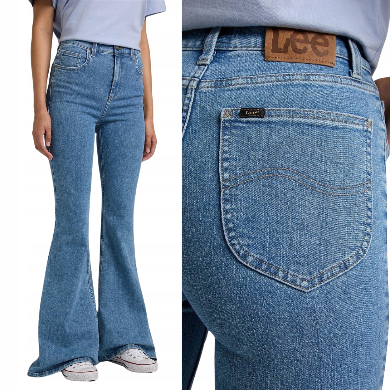 Lee Skinny Flare Sunday Light Zvony Vyšší Stav Blue Džíny W28 L33