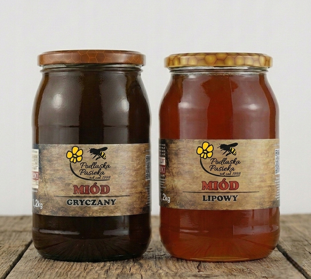 Sada Podlaských medů 2x 1,2 kg Pohankový a Lipový Přírodní z Pasieky