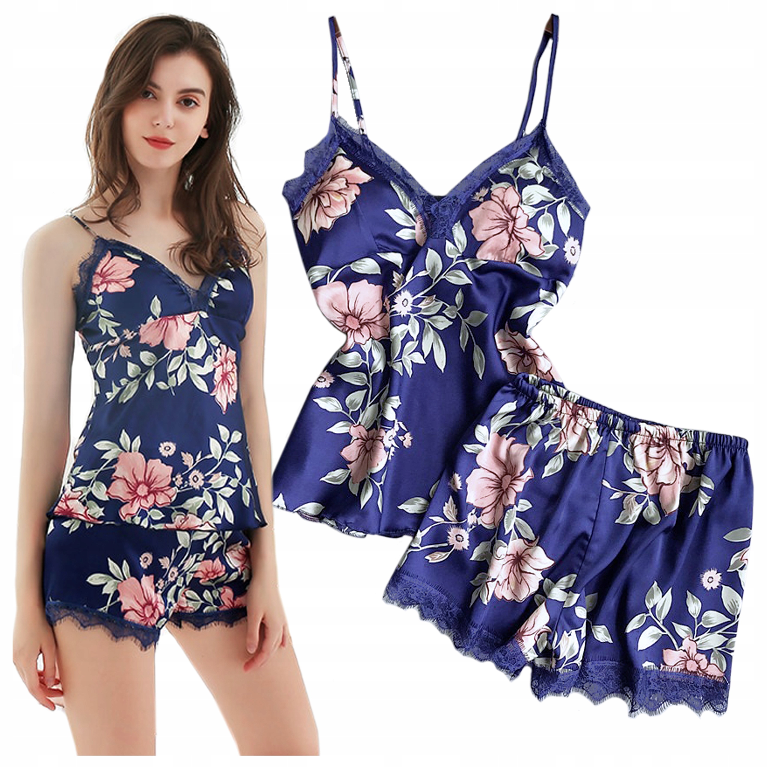 

Piżama satynowa koszulka spodenki Nie Prześwituje