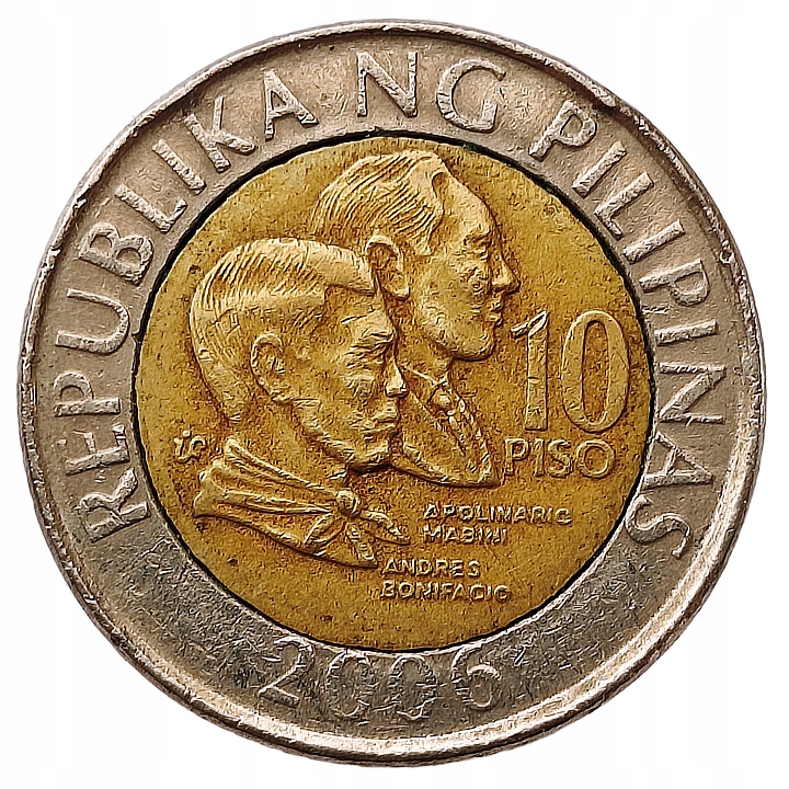 FILIPINY 10 PISO 2006 MOBINI I BONIFACIO - BIMETAL