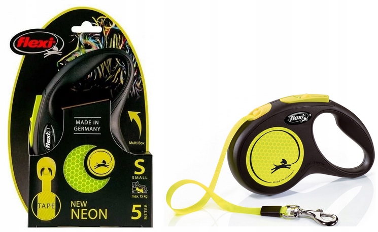 Vodítko Neon Žlutá Flexi Pro Psa Páska 5 M Do 15 Kg