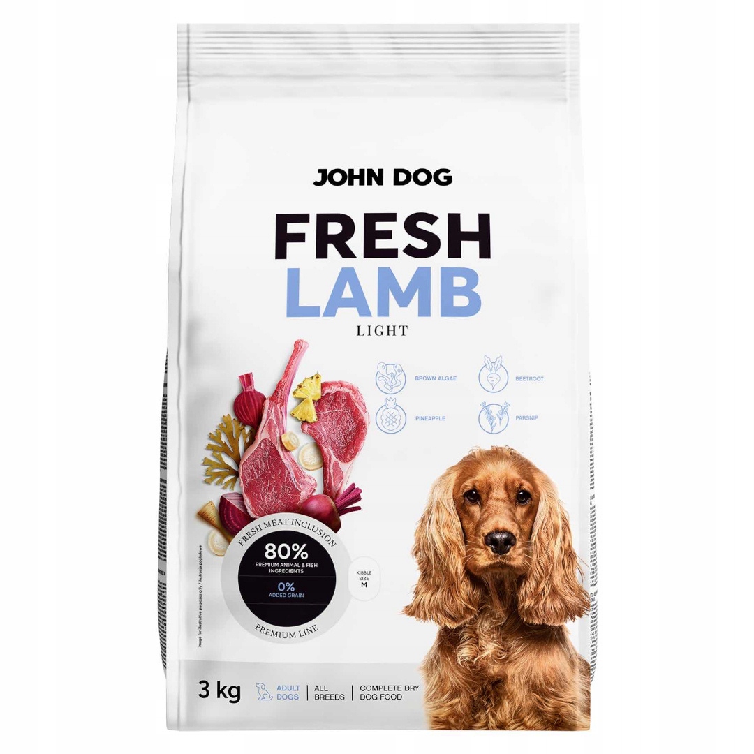 Levně John Dog Fresh Light 3kg Suché Krmivo Pro Psy Jehněčí Kontrola tělesné hmotnosti