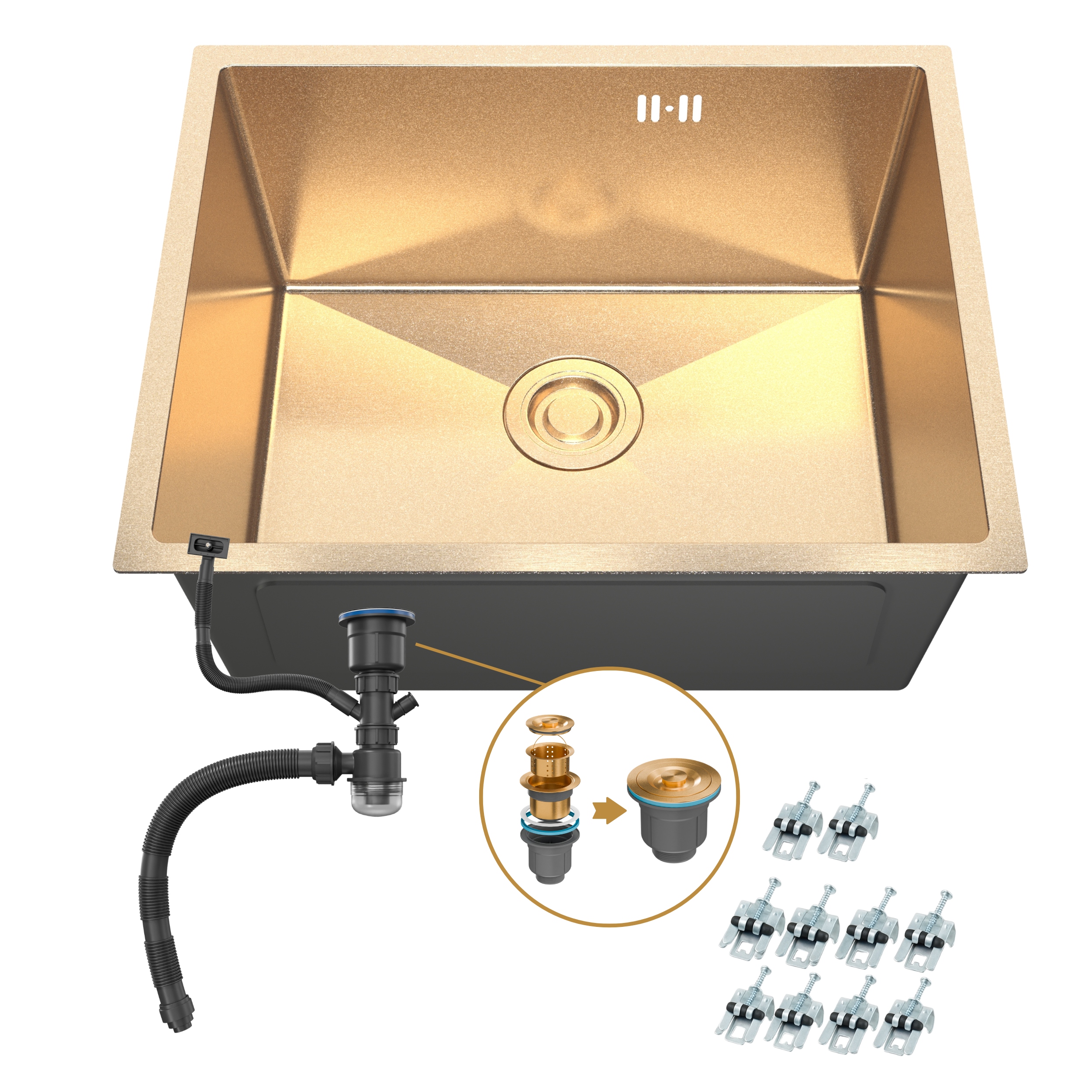 Jednokomorový Drez Zlatý Nano Gold Pvd 54x44x22 cm