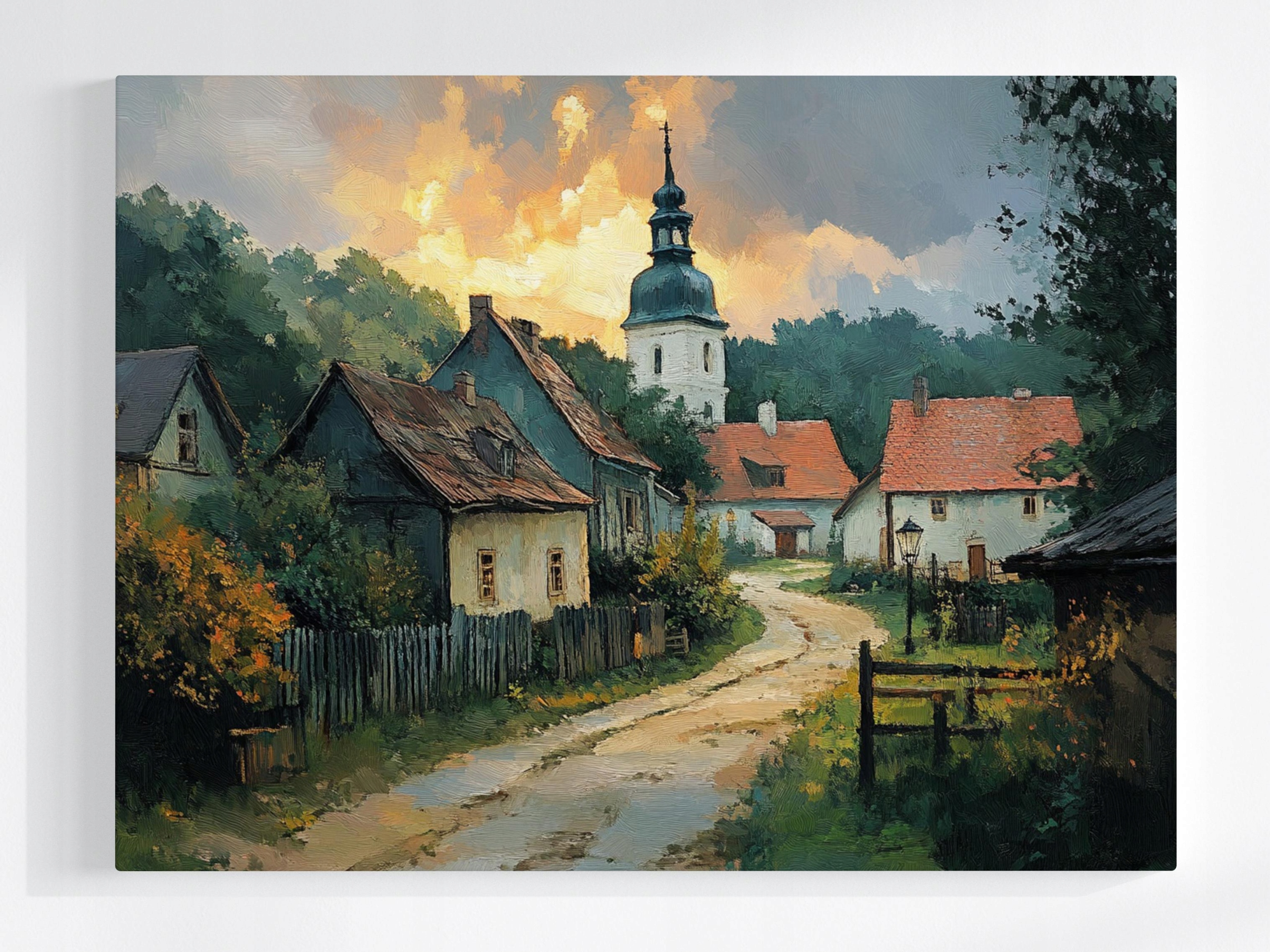 Obraz Na Plátně Canvas Krajina Vesnice Domy Kostel Cesta Podlasie 100x75