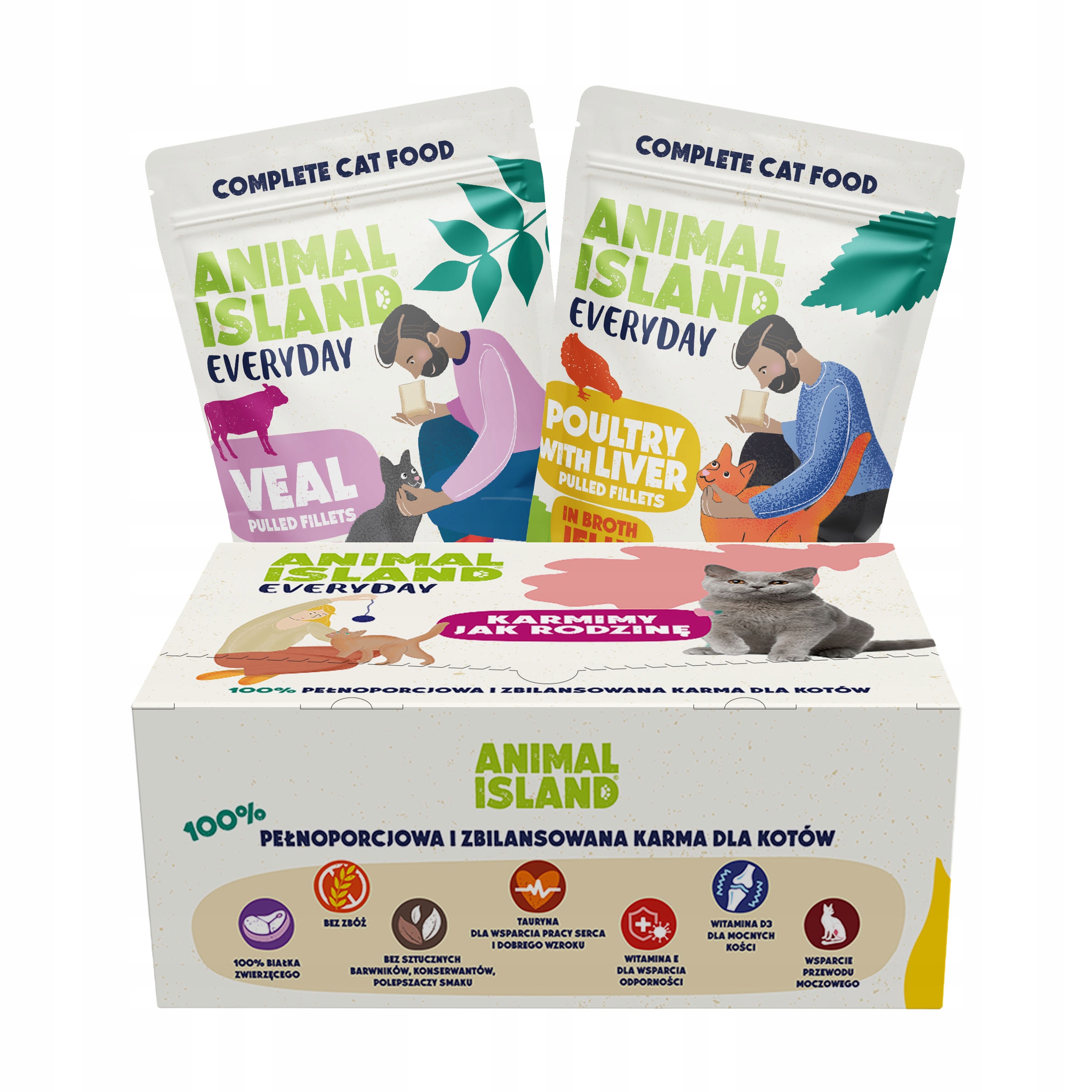 Mokra Karma Kot Galareta Mix smaków Cielęcina Drób Animal Island Kot 80x85g