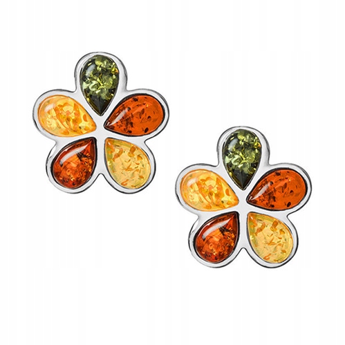 Náušnice květy Květiny tyčinka Stříbro 925 s přírodním Jantarem dárek