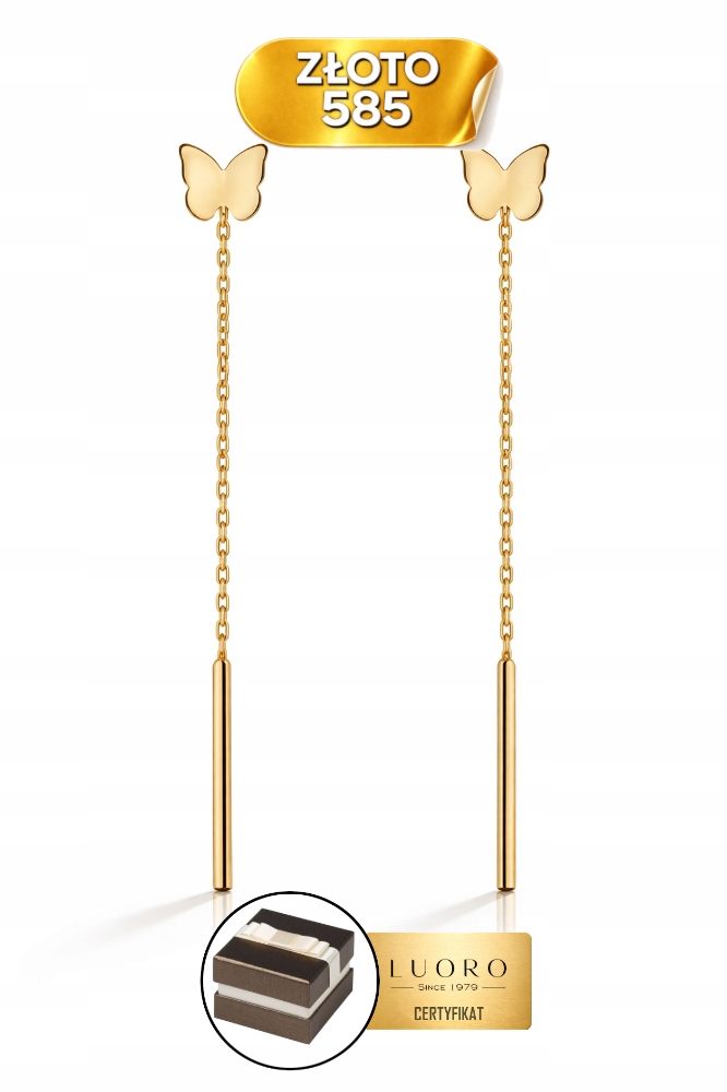 Náušnice Zlaté 585 14K Plný Motýlek Provlékací 9,5 CM Elegantní