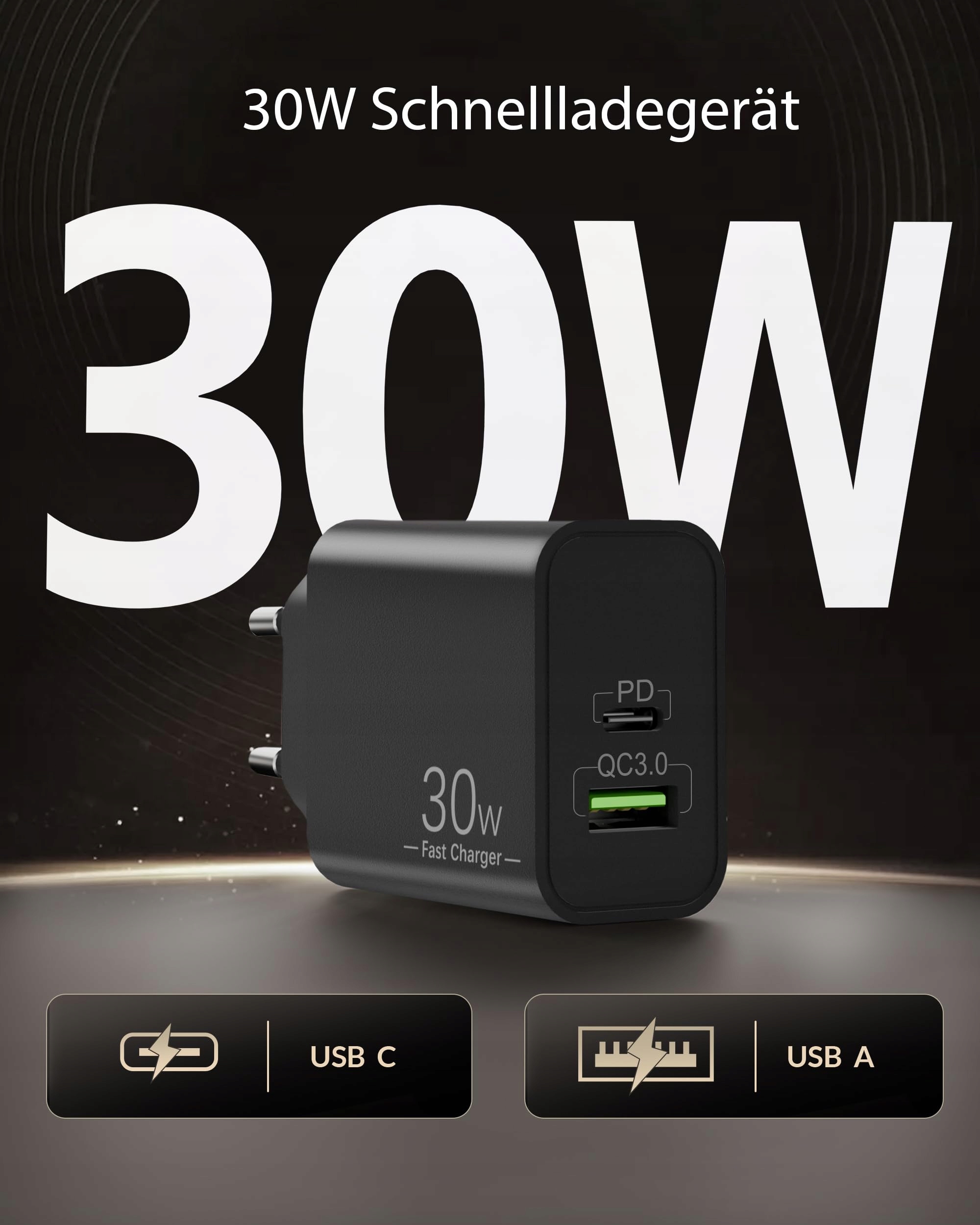 ARCCRA Ładowarka 30W 2-Port USB-C USB-A Szybkie Ładowanie Android Galaxy — miniatura 3