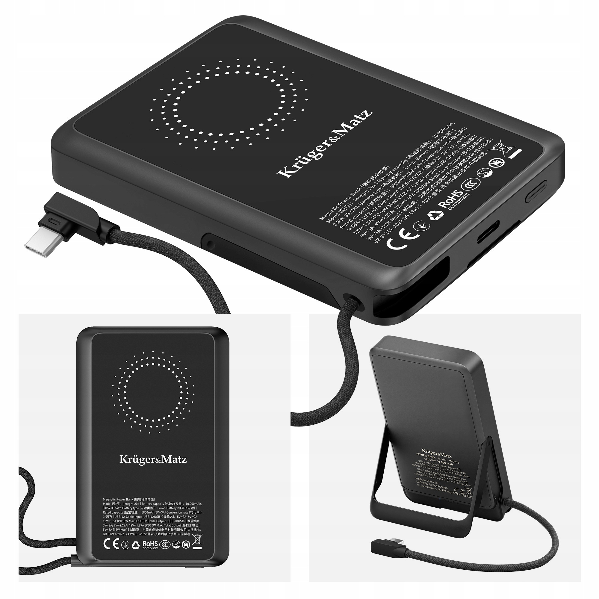 Powerbanka Kruger&Matz 10000 mAh Li-pol Qc Pd s certifikací CCC