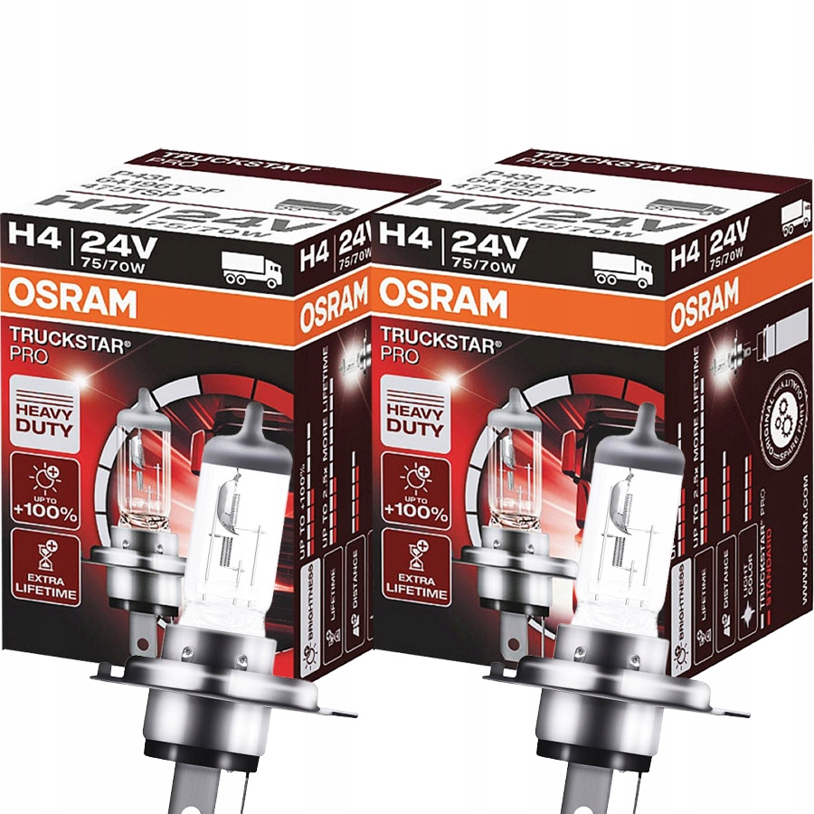 Żarówki H4 Osram Truckstar Pro +120% 24V 75/70W do samochodów ciężarowych