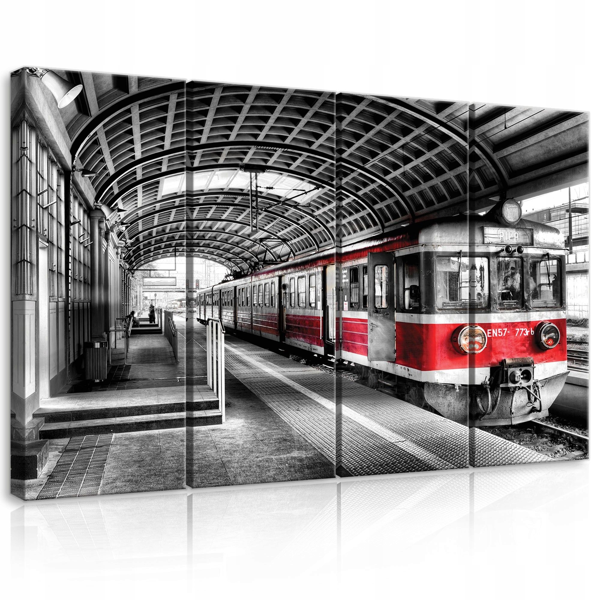 Obraz 120x80 Vlak nádraží nástupiště koleje železnice červená monochromatická