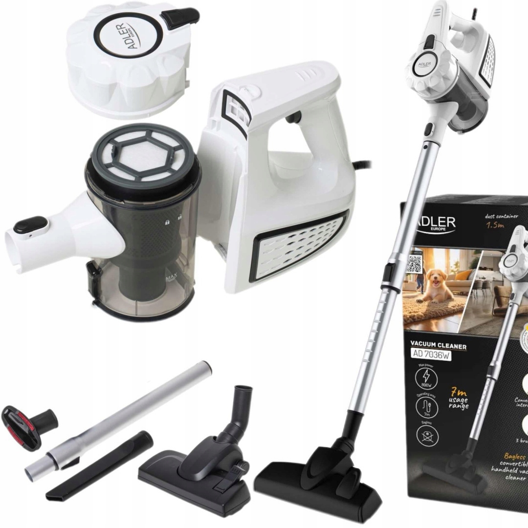 Odkurzacz Pionowy ręczny Bezworkowy Mocny 800W Cyklonowy Biały