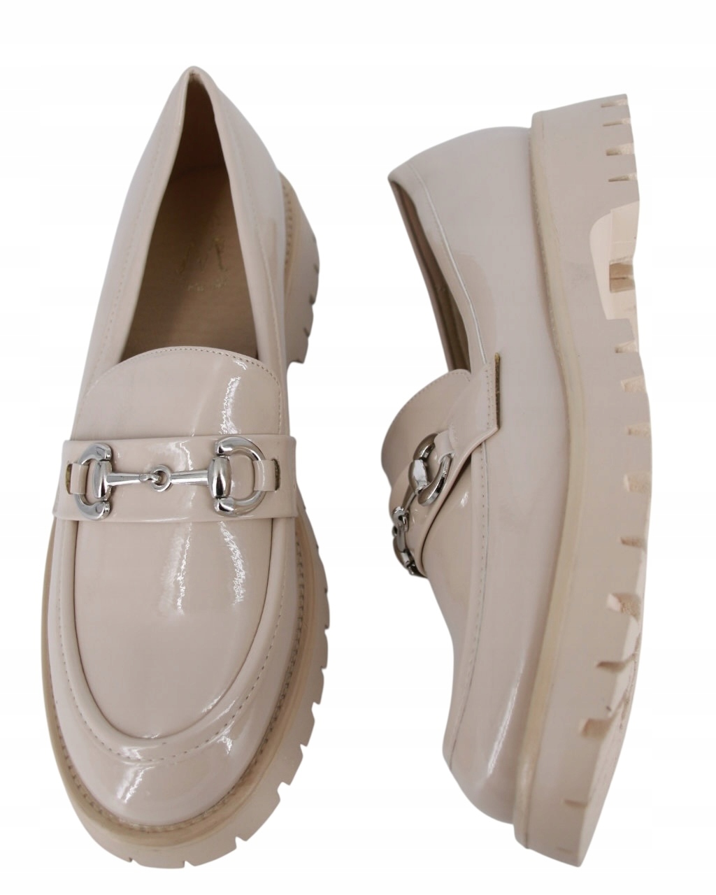 Béžové Lakované Mokasíny Velké Velikosti Dámské Jarní Boty 44