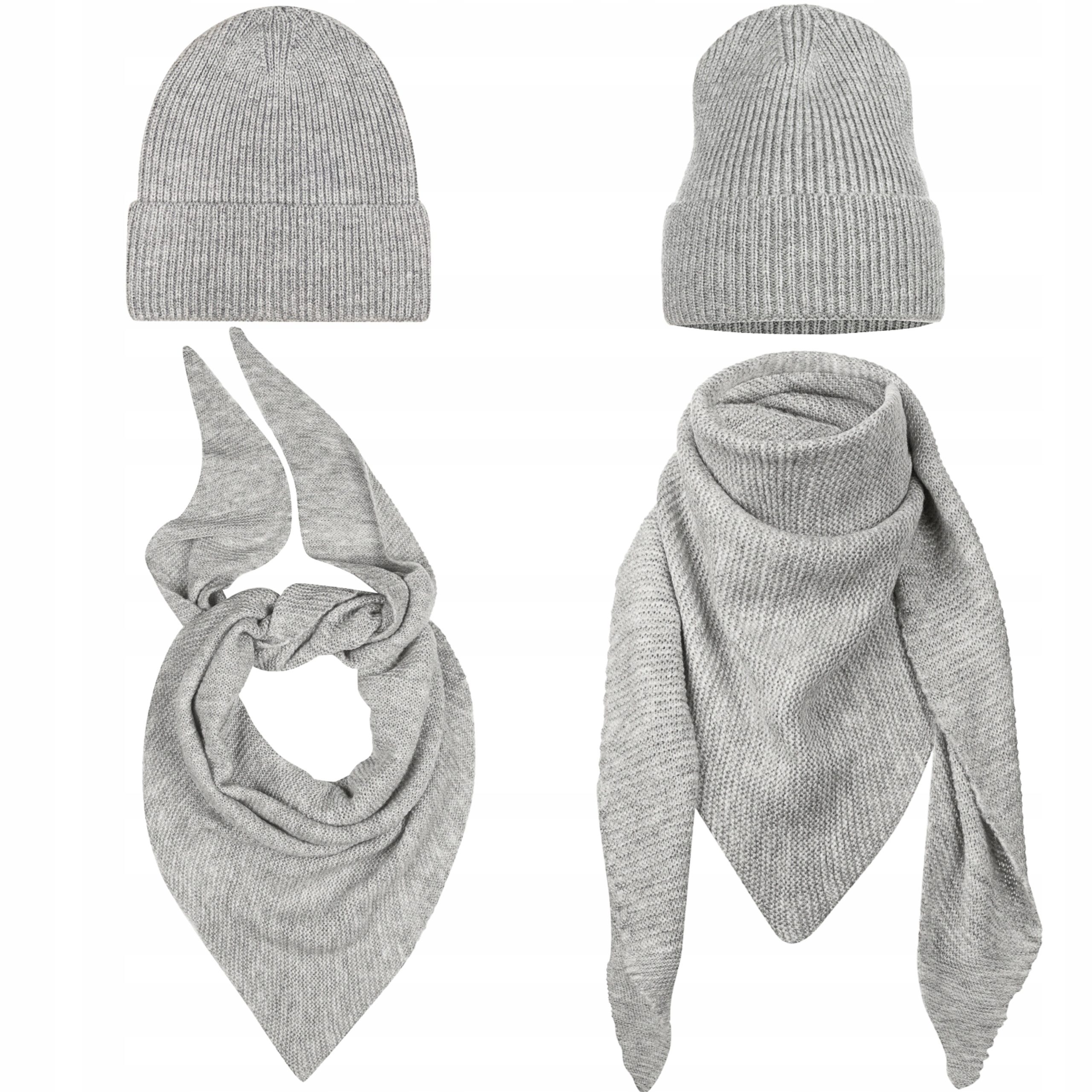 Dámský Komplet Šedá Čepice Beanie Zimní Šátek Podzimní Teplý