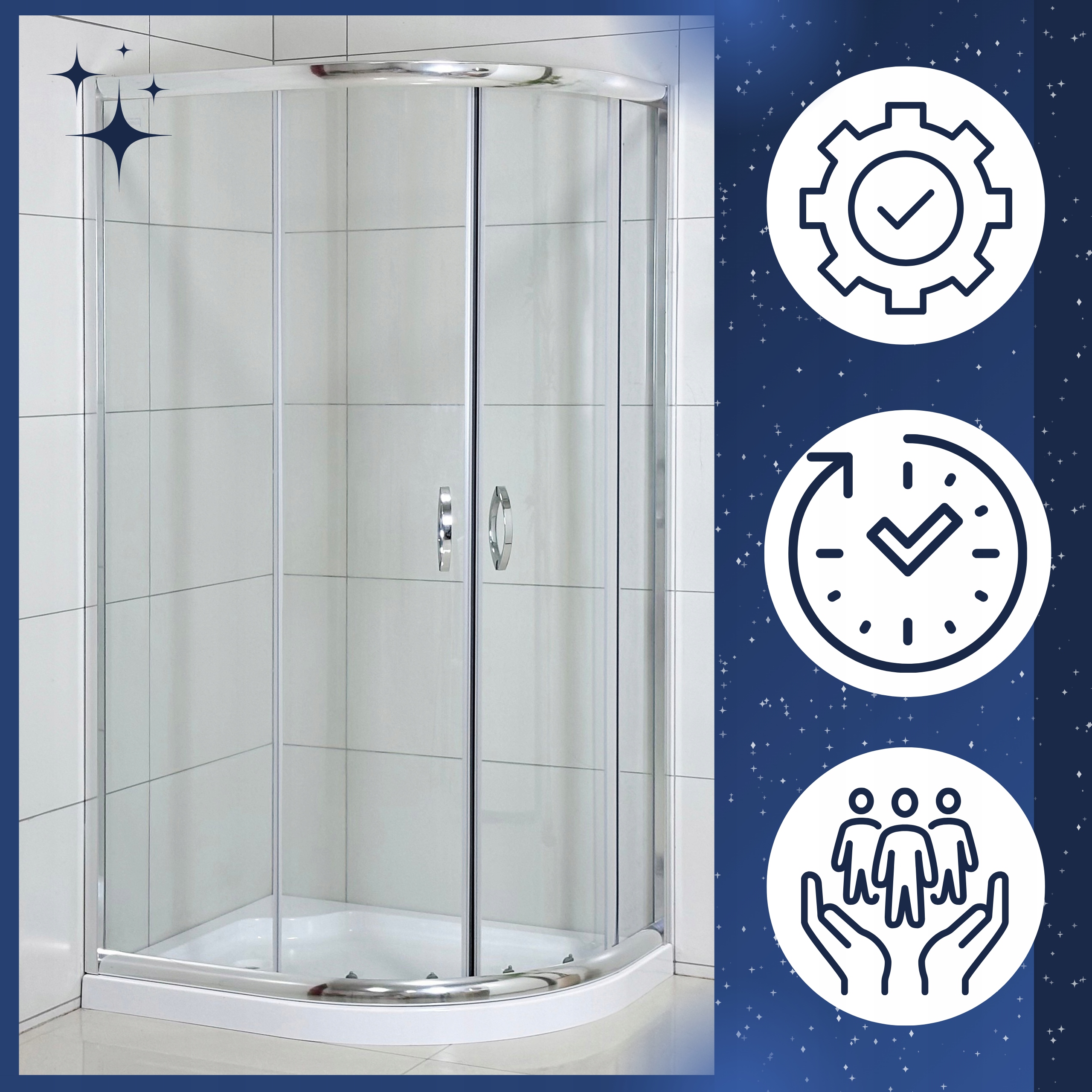 ❇️ Kabina Prysznicowa Lewa Asymetryczna Przesuwna 100x80 z Brodzikiem 14 cm i Syfonem