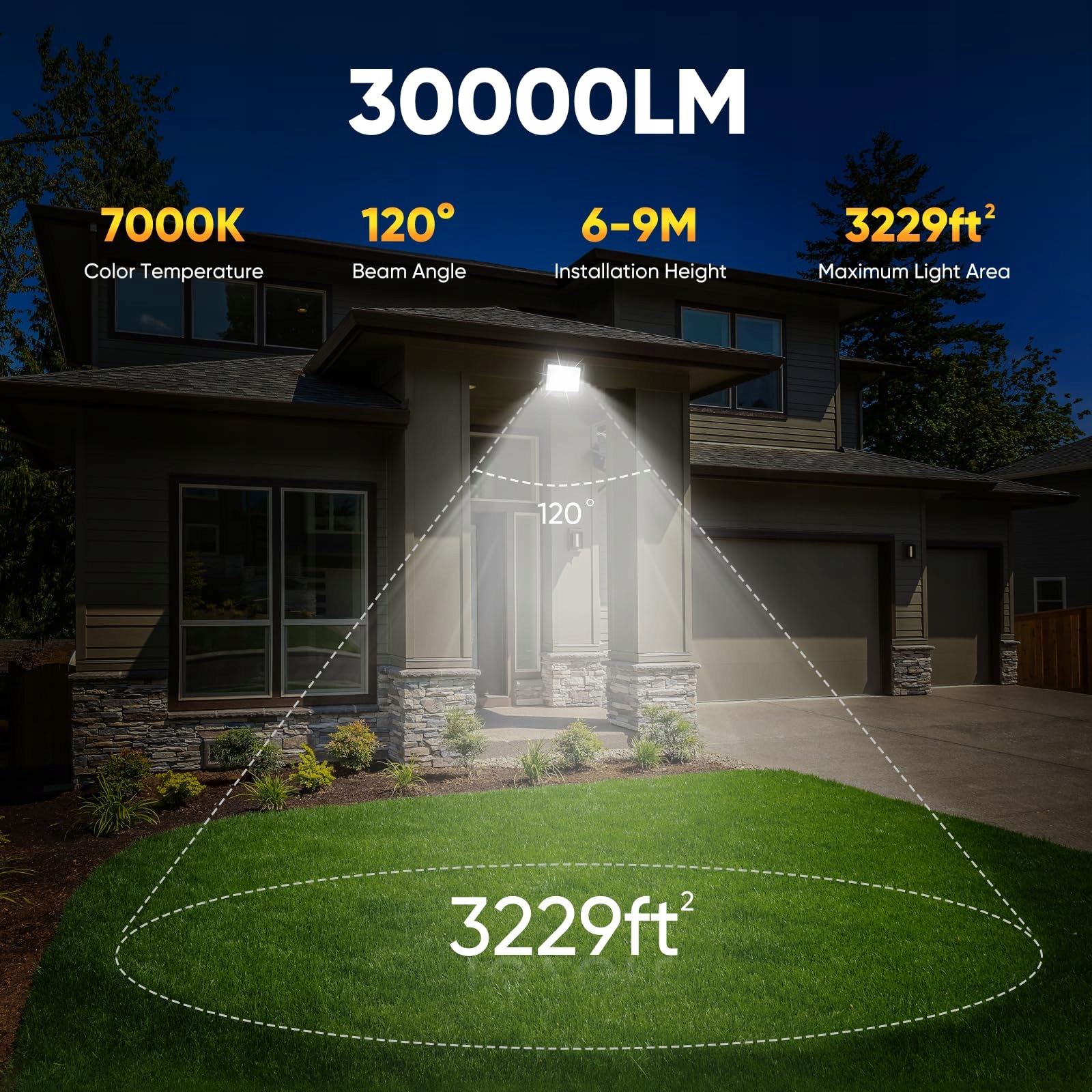 LED STRAHLER ZEWNĘTRZNY 300W IP67 WODOODPORNY 30000LM 7000K — miniatura 2