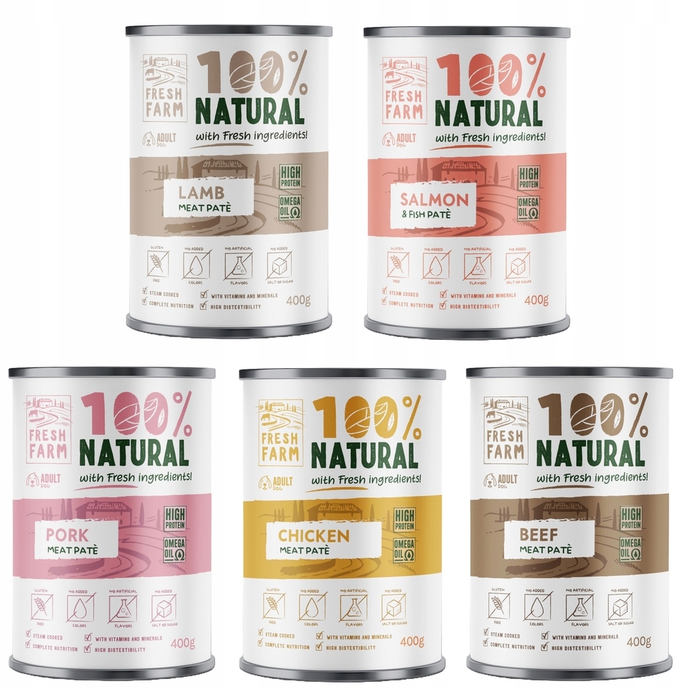 Levně Fresh Farm Bezobilná Paštika MIX 5 Příchutí 24X400 G