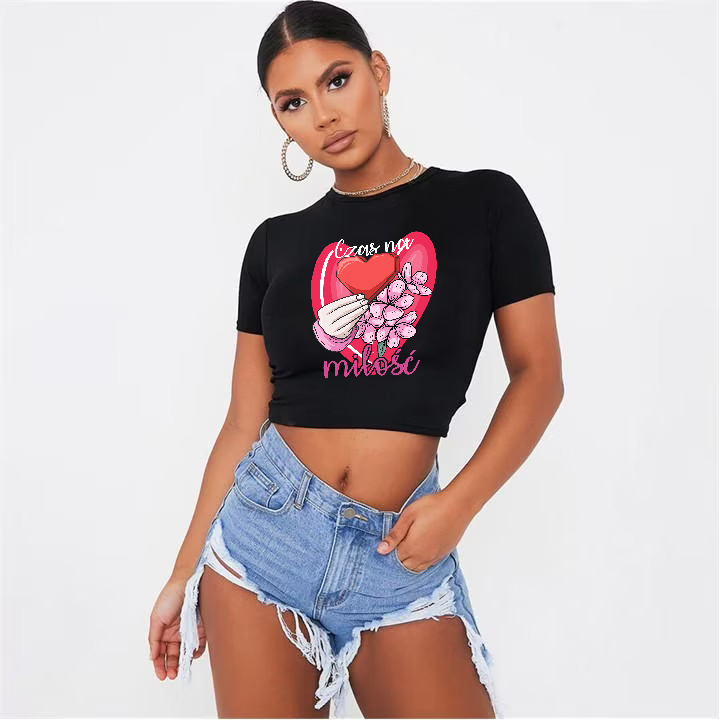 Krótka Koszulka Damska MIŁOŚĆ TO SPECJALNOŚĆ Wz L Wzór dominujący print (nadruk)