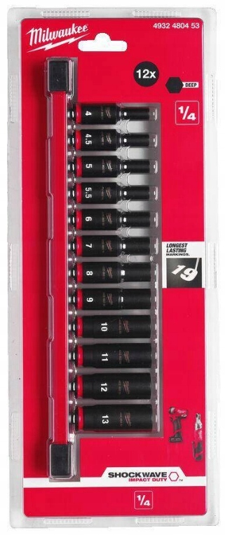 Zestaw nasadek udarowych Milwaukee 4932480453 12 el. Shockwave 1/4" 4-13mm