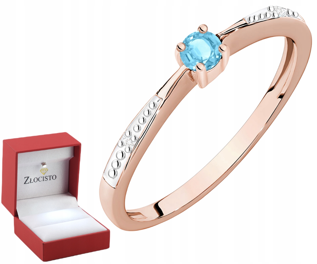 Růžové Zlato Prstýnek S Topazem A Brilianty Gravírování 585