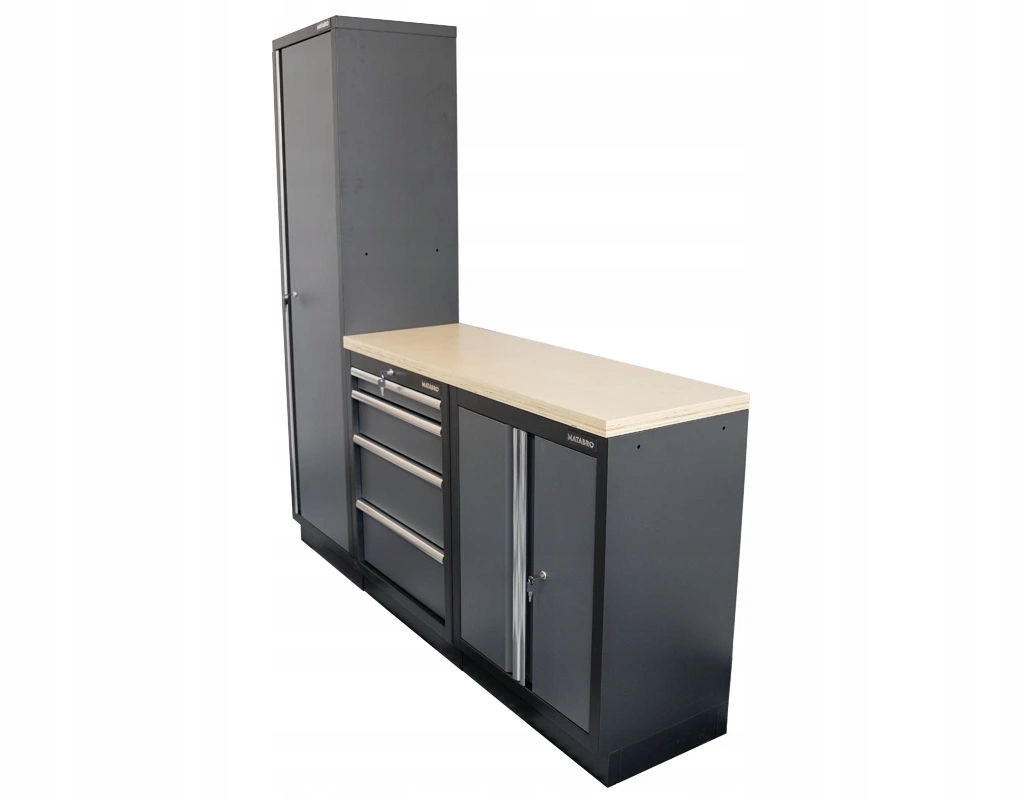 Set Sestava 3 ks dílenského nábytku SET-CA01017 s dřevěnou pracovní deskou