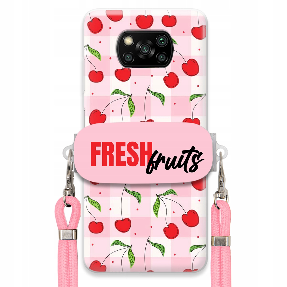 Puzdro pre Xiaomi Poco X3 Pro Case Držiak šnúrok Ružový Fresh Fruits Mriežka
