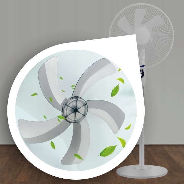 WENTYLATOR STOJĄCY WIATRAK PODŁOGOWY CICHY MOCNY 7 ŁOPATEK 3 TRYBY BIAŁY Moc 40 W