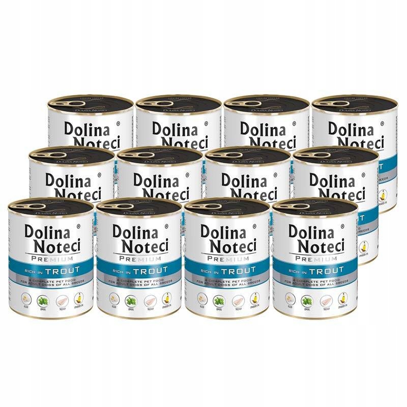 Mokra karma dla psa Dolina Noteci Premium bogata w pstrąga 12 x 800 g