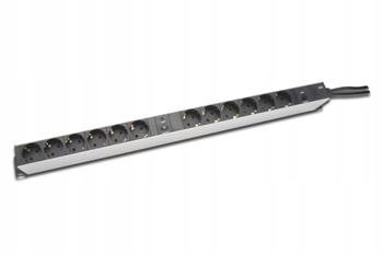 Digitus 19" Pdu, 1U hliník, Schuko -> 12x Cee 7/4, jistič