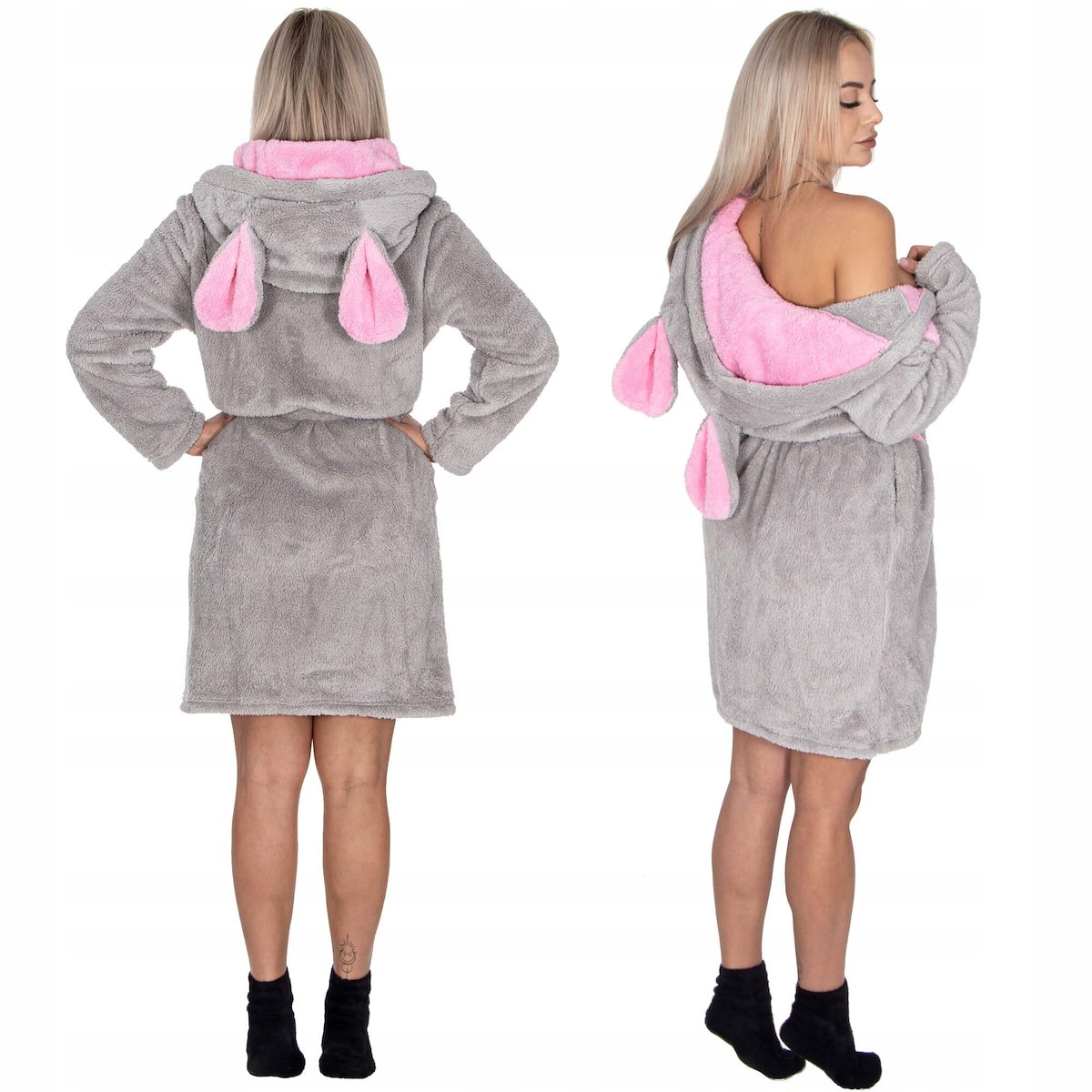 SZLAFROK DAMSKI CIEPŁY Z KAPTUREM R.S/M WIĄZANY W TALII GRUBY DŁUGI MIĘKKI Linia regular