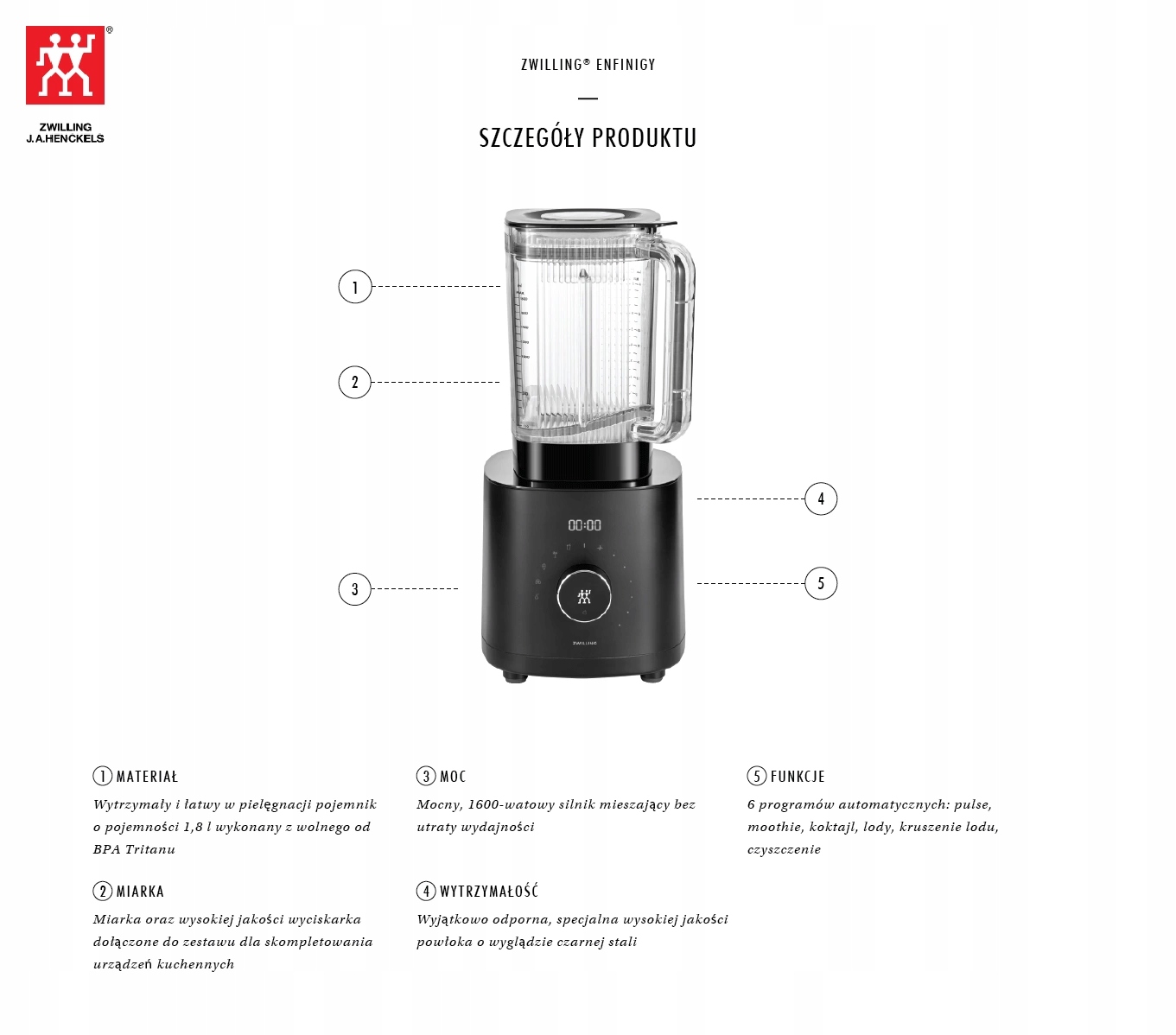 Vysoce výkonný stolní mixér Zwilling, 1600 W, 32000ot.
