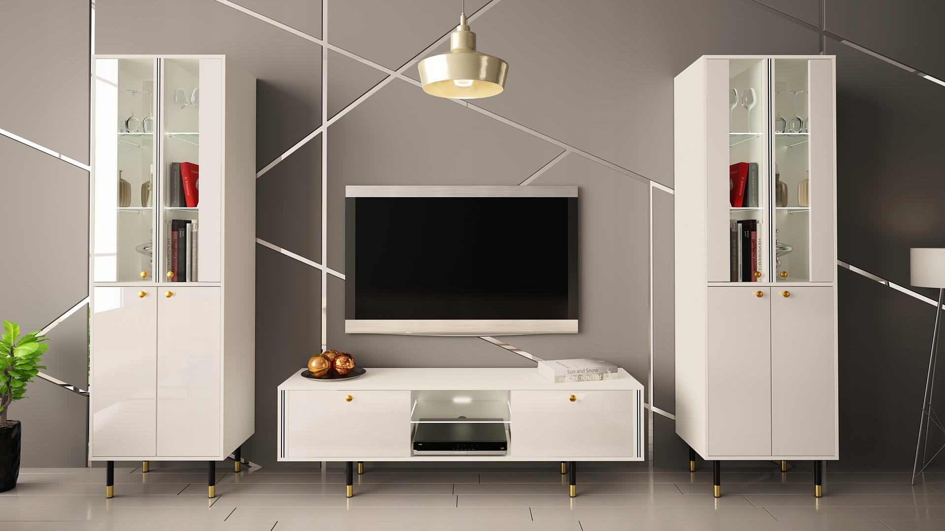 WITRYNA CRISTAL 5 200cm BIAŁY MAT POŁYSK+LED Szerokość mebla 60 cm